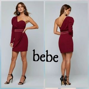 bebe Burgundy One-Shoulder Mini Dress